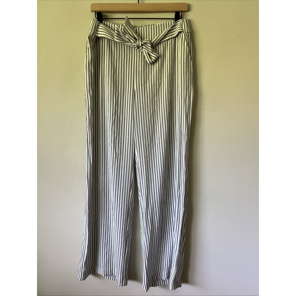 WHBM White House Black Market Pull On Stripe Wide Leg Pants Size 6 White Black